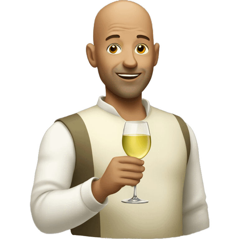 Bald man holding glass of white wine  emoji