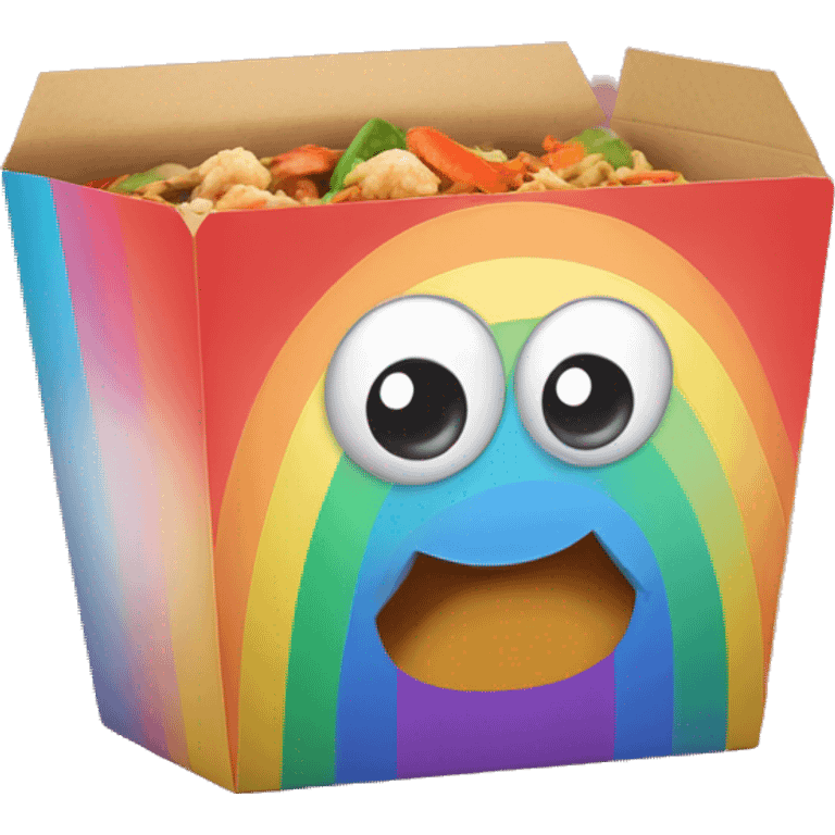 Rainbow Chinese food takeout box with cute eyes  emoji