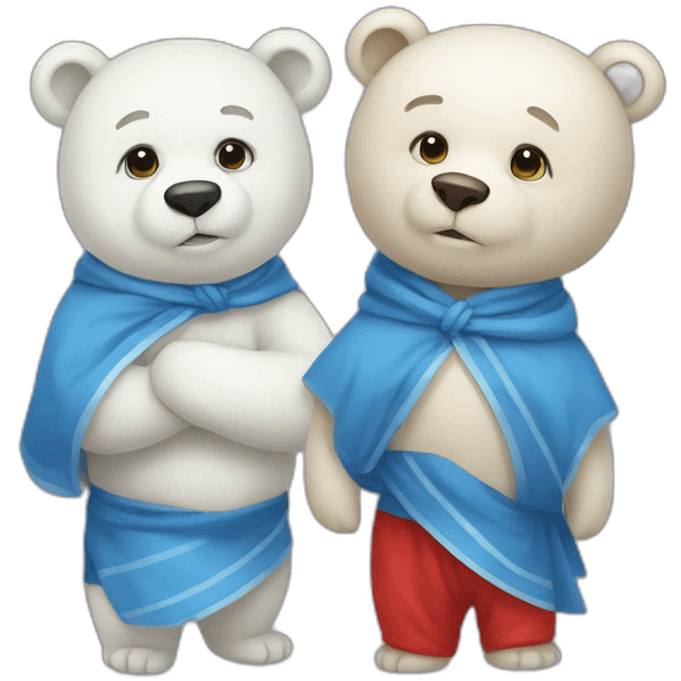 A white bear in red clothe and a white bear in blue clothe blue emoji