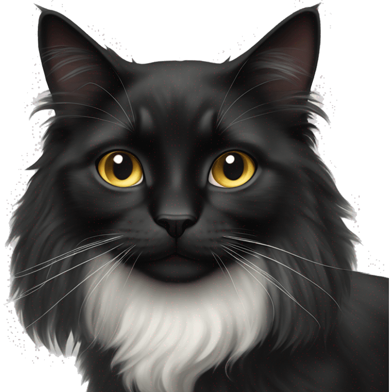 black cat domestic long-haired with white muzzle emoji