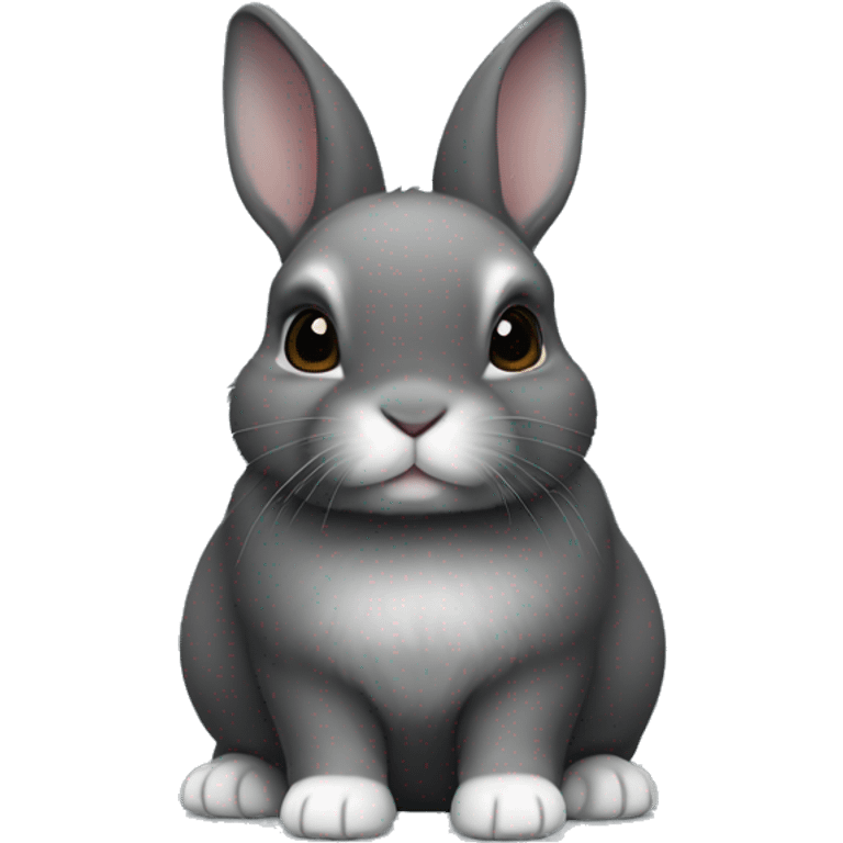 netherland dwarf bunny with dark gray fur with white on the belly, toes, and chin emoji