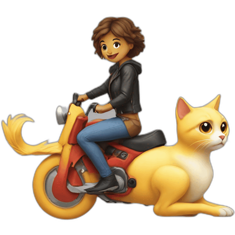 Chick riding on a cat emoji