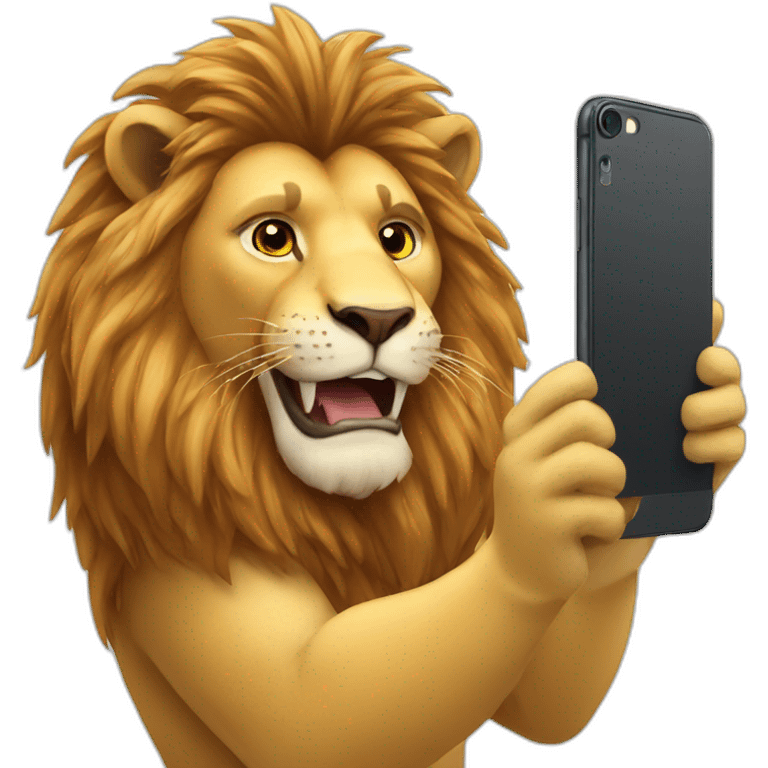 lion taking a selfie with iphone emoji