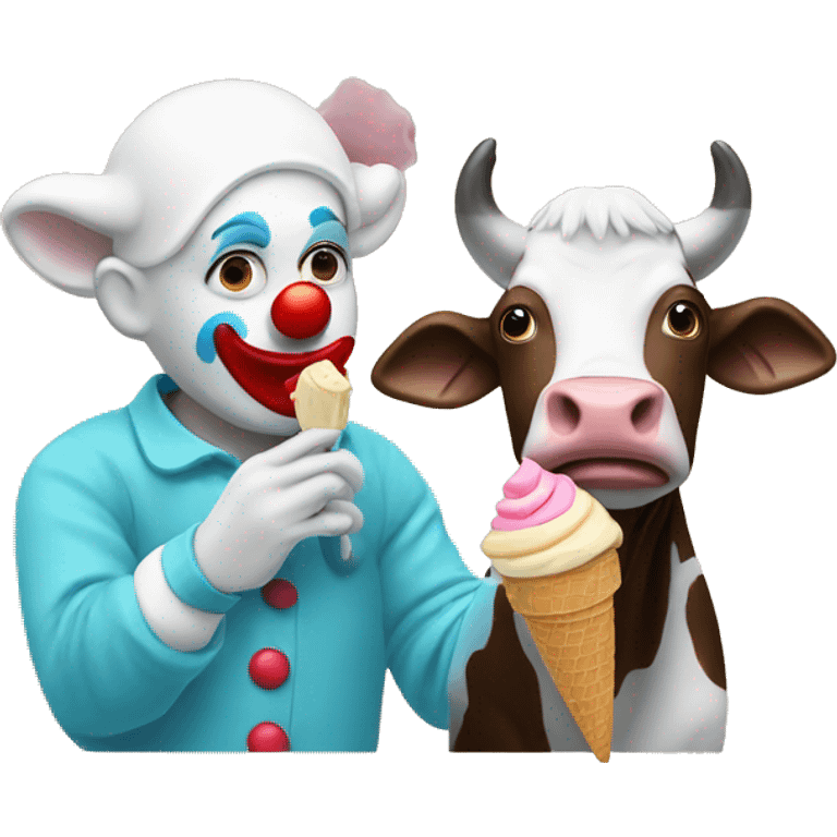 Clown eating ice cream with a cow emoji