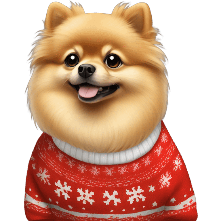 Pomeranian wearing Christmas sweater emoji