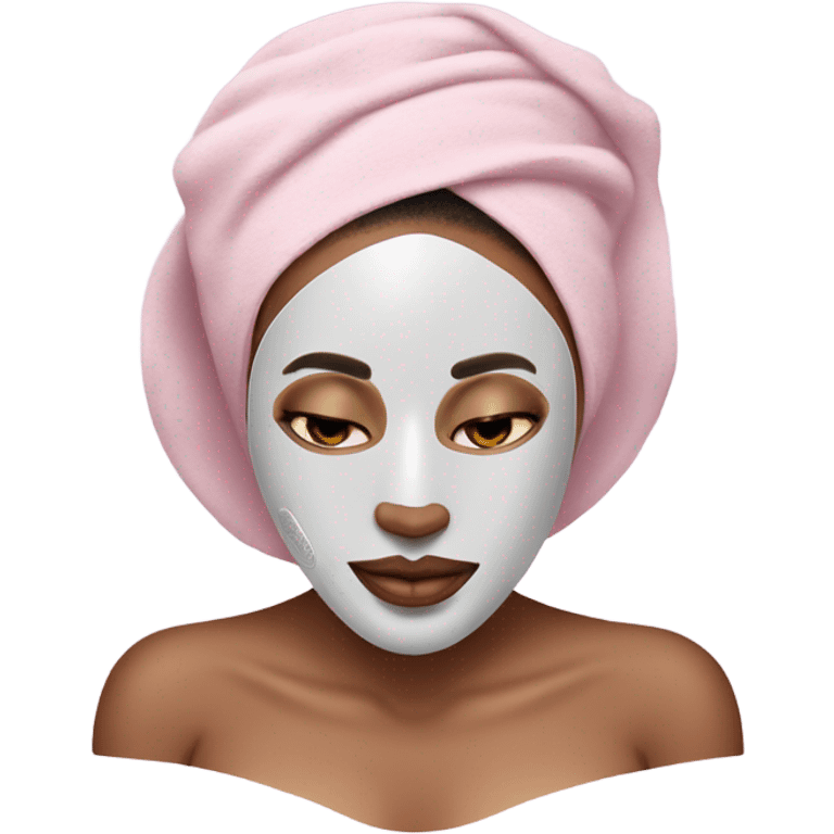 Lady with light pueple face mask spa beauty full face relaxing emoji