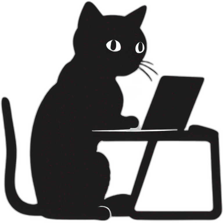 Silhouette of a cat leaning against a laptop emoji