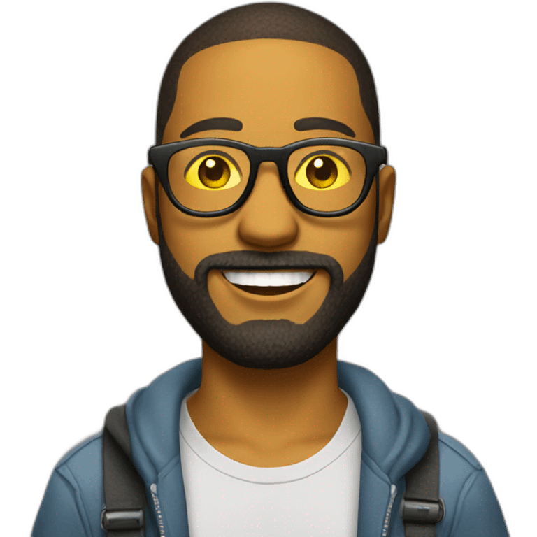 young man with a beard with glasses with yellow lenses holding a microphone emoji