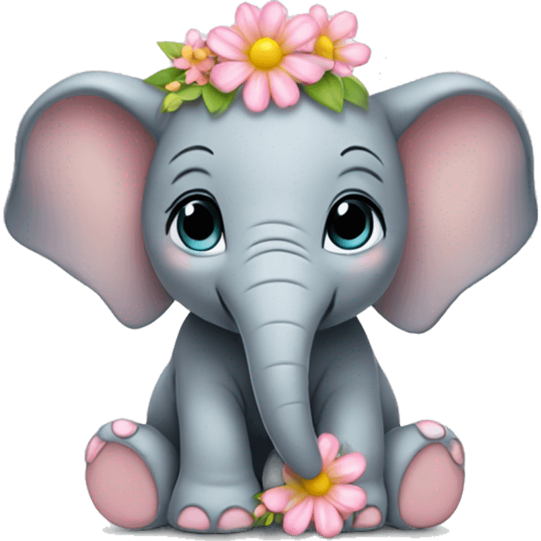 baby elephant with flowers  emoji