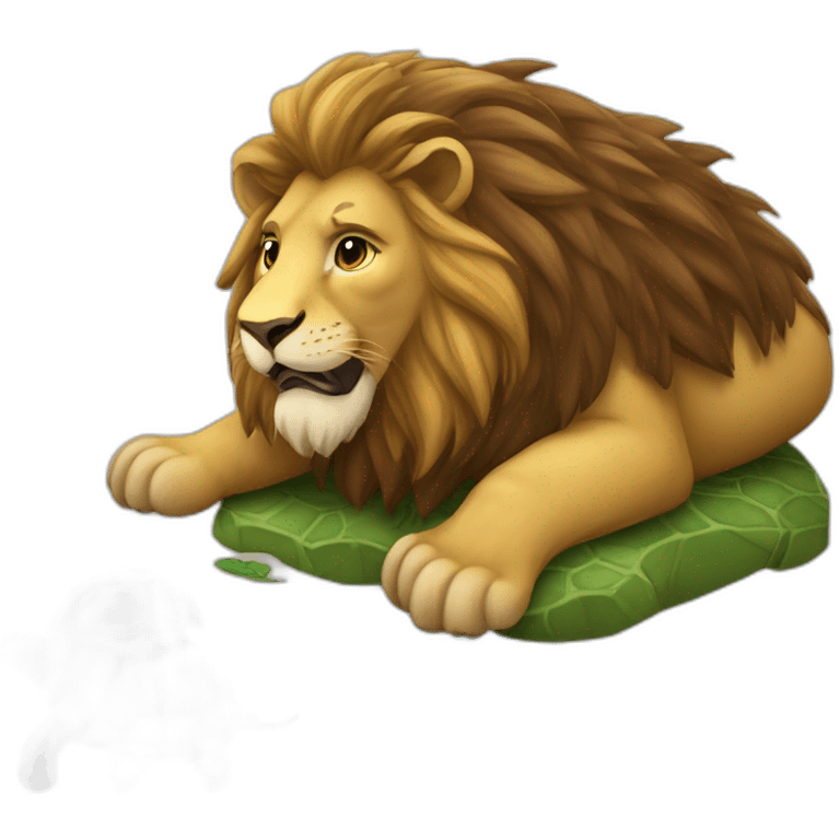 Un lion sur une tortue emoji