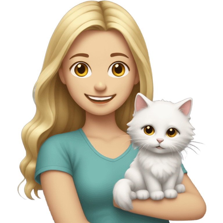 white girl playing with cat emoji