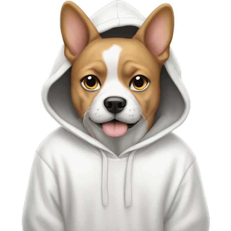 A dog with a white big hoodie that has a little kitty in it . emoji