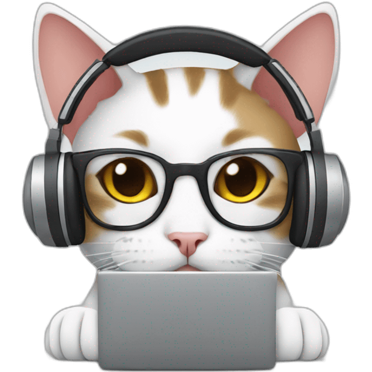 cat with headphone & laptop. emoji