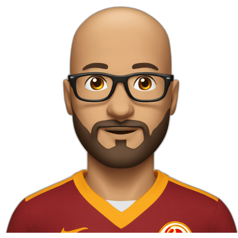 Bald man with galatasaray shirt with beard and optical glasses emoji