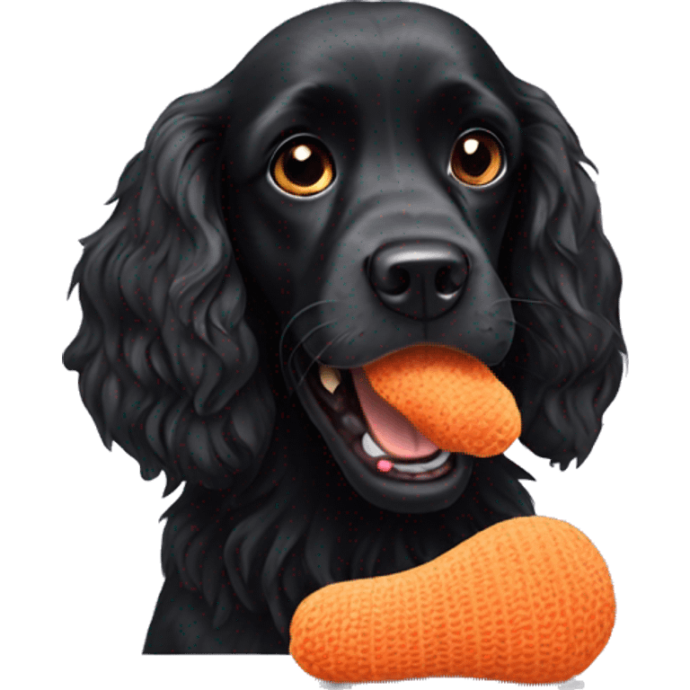 black spaniel eating a sock emoji