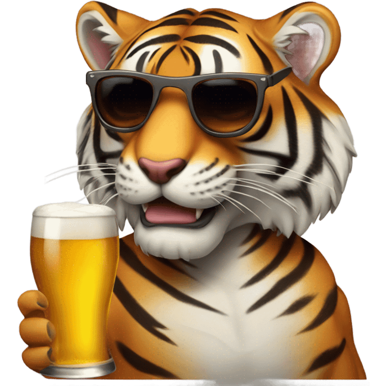 bengal tiger drinking a beer wearing sunglasses  emoji