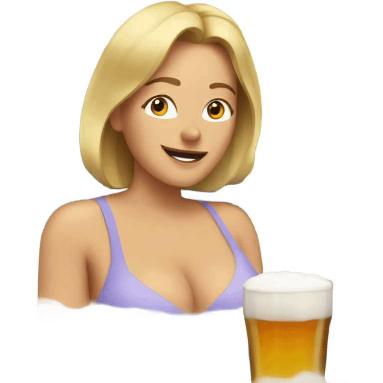 White Woman in hot tub with beer emoji