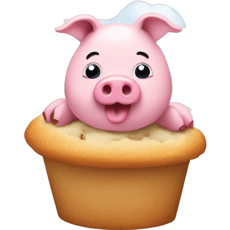 Pink pig eating a muffin on a cloud emoji