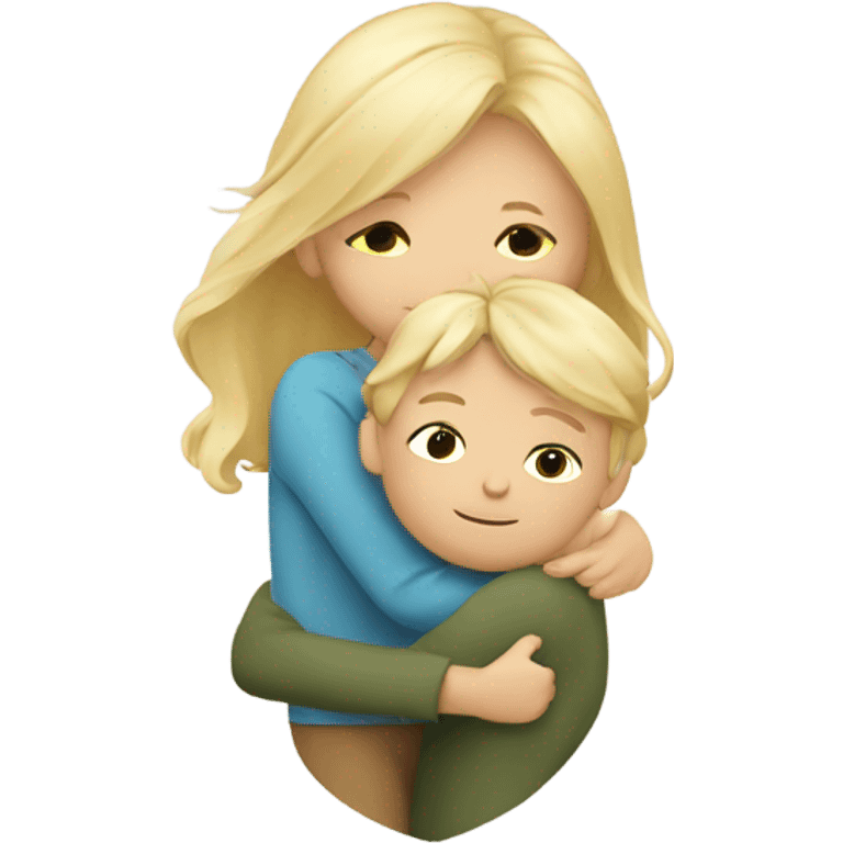 Blonde mom with long her is hugging her blonde son  emoji