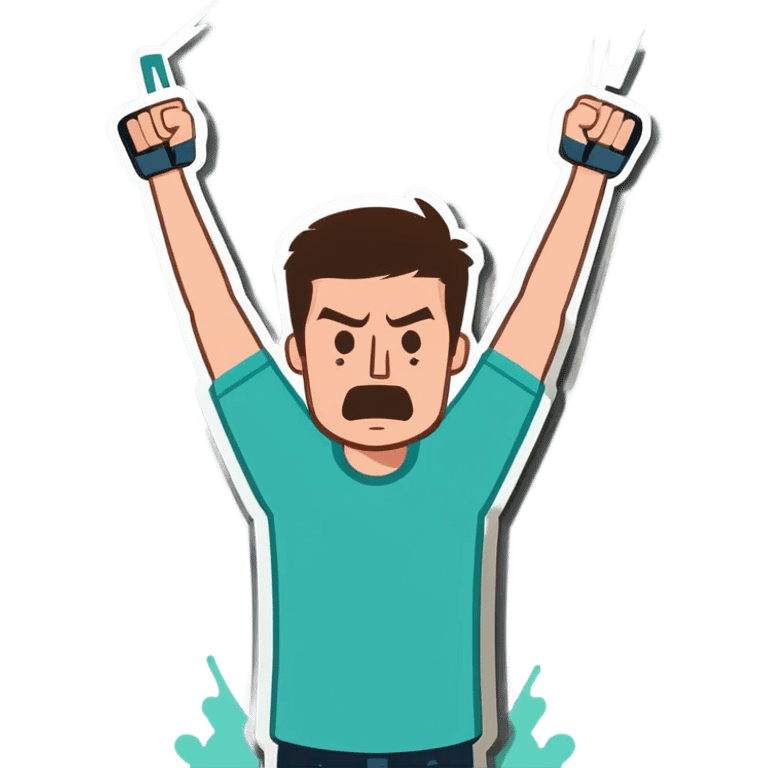 Man holding both arms in the air and holding an electrical cable der Man looks sad emoji