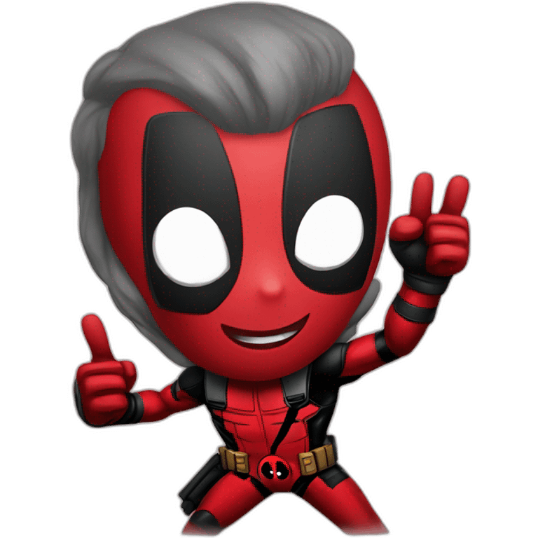 Deadpool with hand up and two finger winner emoji