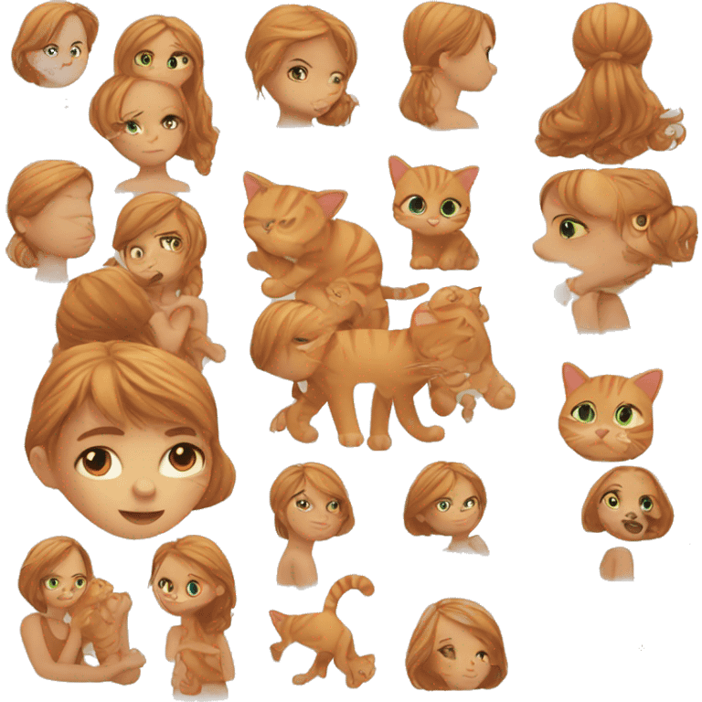 Little girl with light brown hair and get orange cat emoji