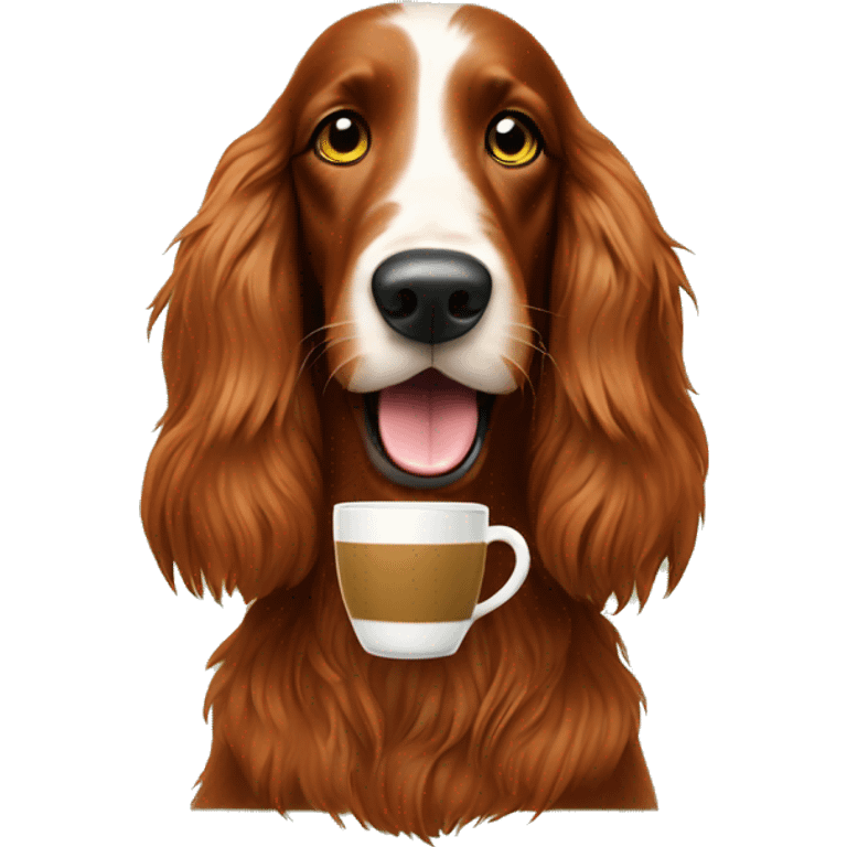 Happy Irish setter with coffee emoji