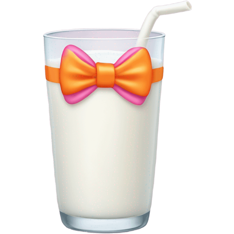 Glass of milk with a pink and orange bow wrapped around the glass  emoji