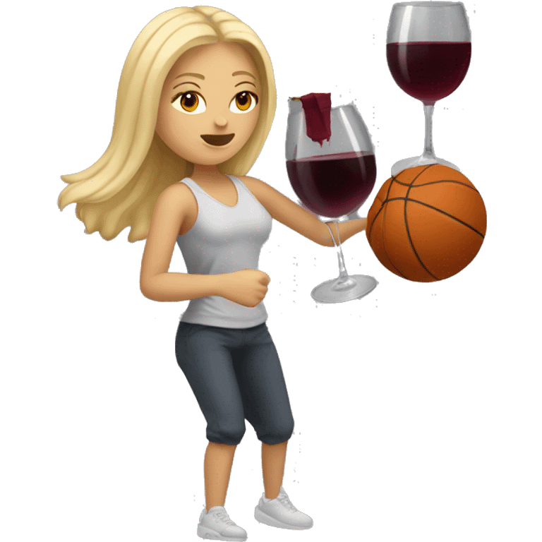 blonde white girl dribbling basketball with wine in hand emoji