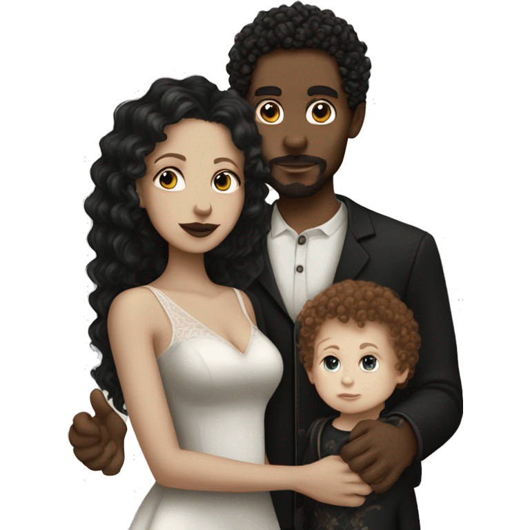 Gothic mixed wife white sking brown curly haired husband and a light skinned baby boy emoji