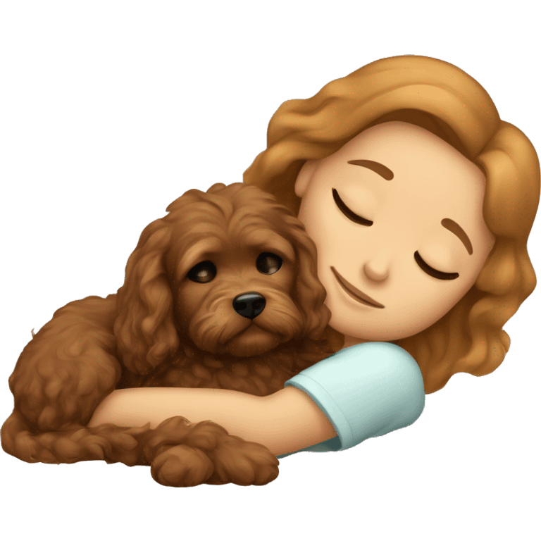 girl sleeping with brown cavapoo emoji