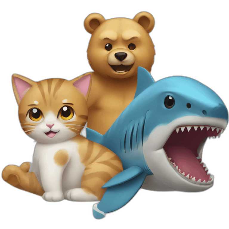 cat and bear and shark emoji