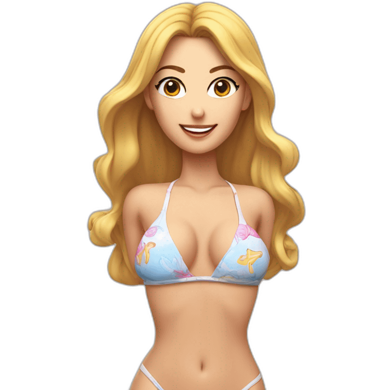 Sexy pose soft-fit Caucasian woman bikini (beach body) bed emoji