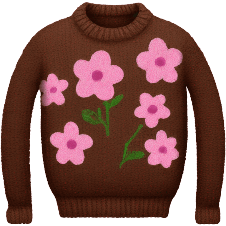 Knit brown sweater with pink glitter bloom design emoji