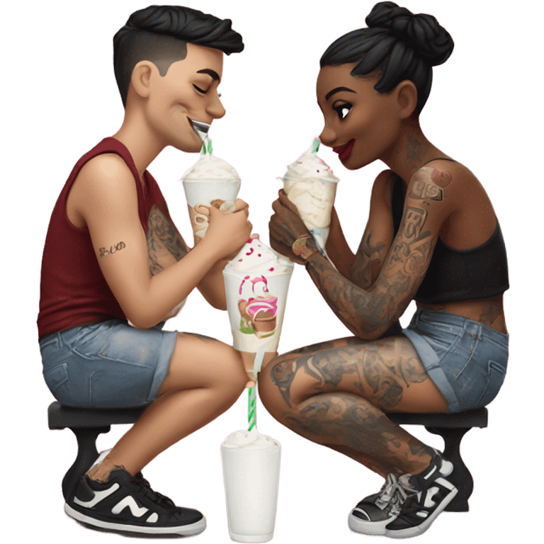 Photo model tattooed couple drinking milkshakes emoji