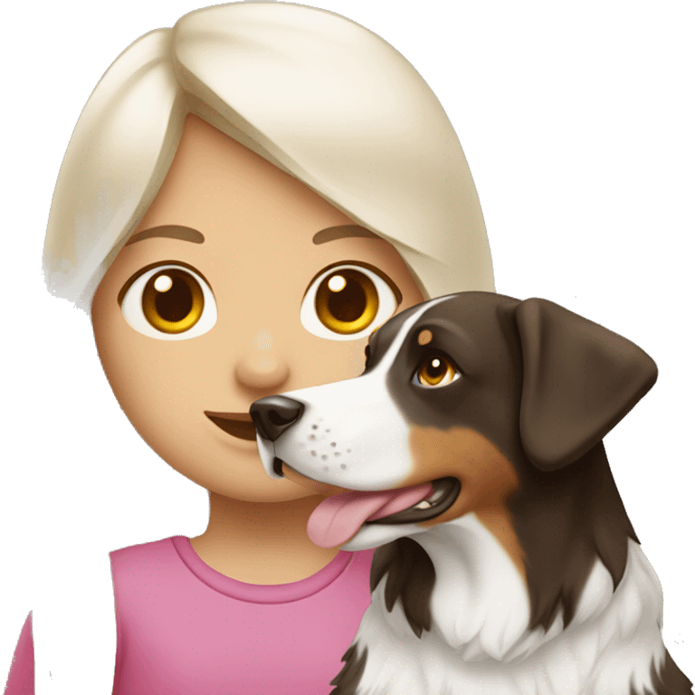 white Brunette long haired girl with swiss mountain dog emoji