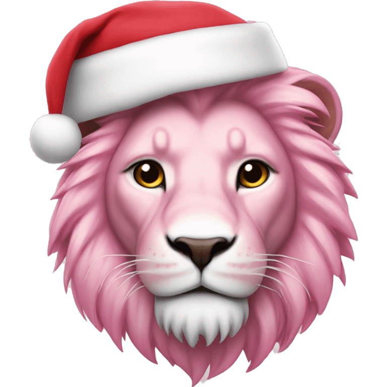 Pink and white lion with Santa hat emoji