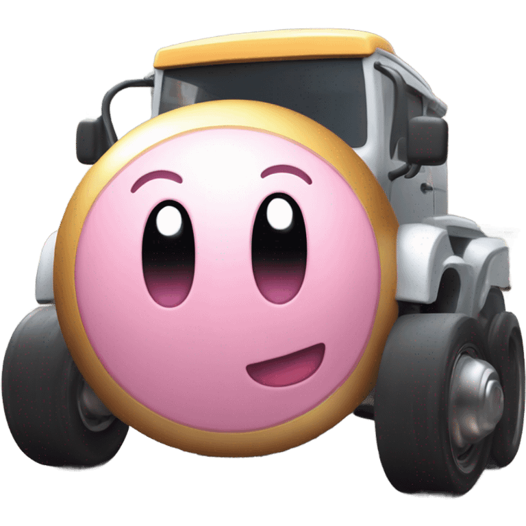 cute eyes Kirby Metal ball driving on 4 car wheels  emoji