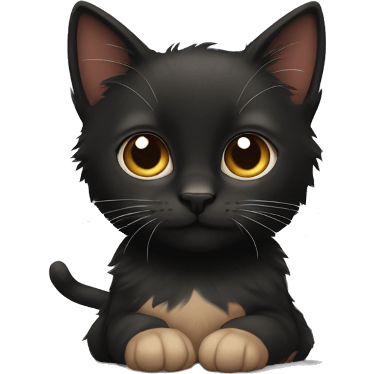 black kitten with a big fluffy brownish cat emoji