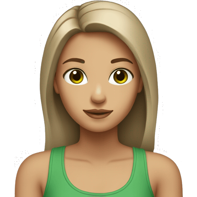 girl with light brown hair, straight and loose; with green eyes, gray tank top emoji