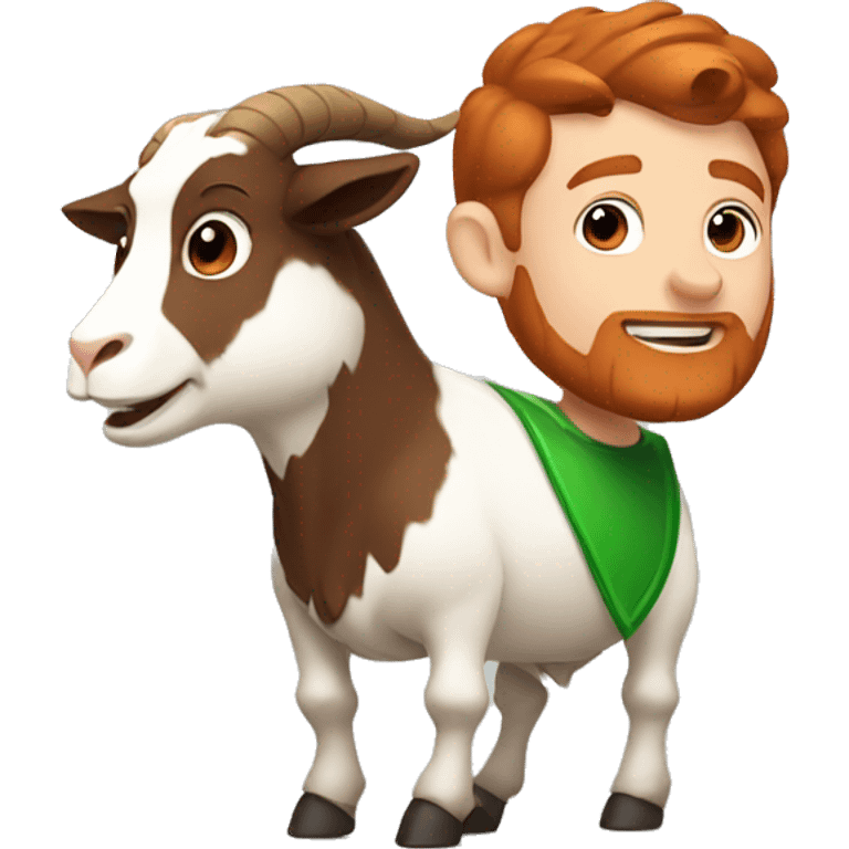 Irish superman with redish brownish hair and redish brownish beard flying next to a happy goat. emoji