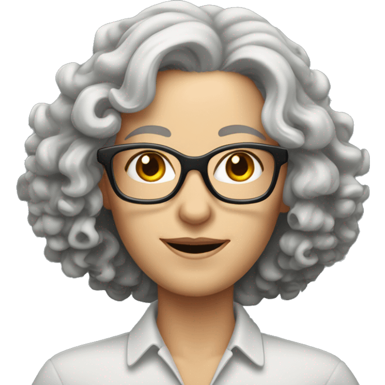 middle age white woman with shoulder length curly grey hair and glasses emoji