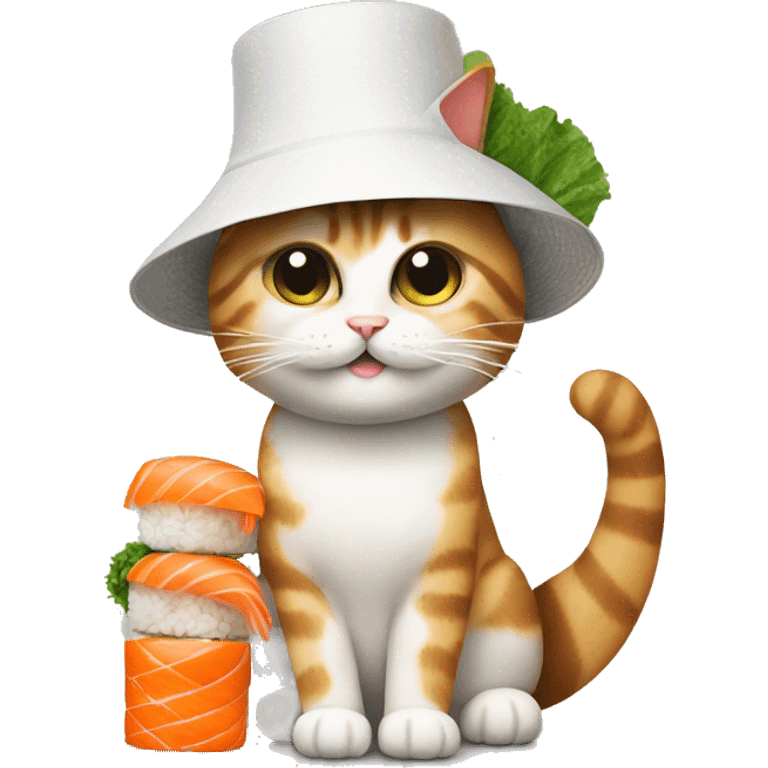 cat wearing a hat made out of sushi emoji