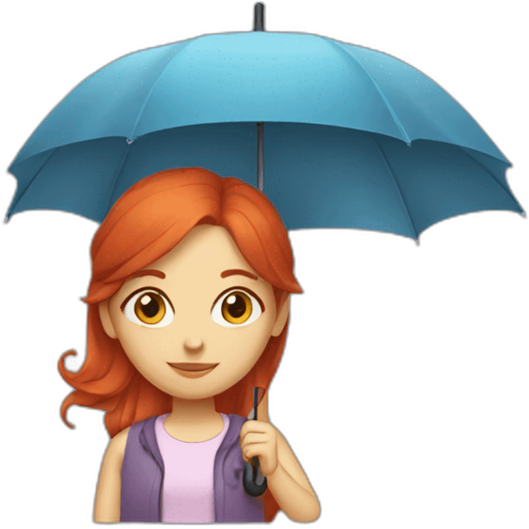 girl with red hair with an umbrella emoji