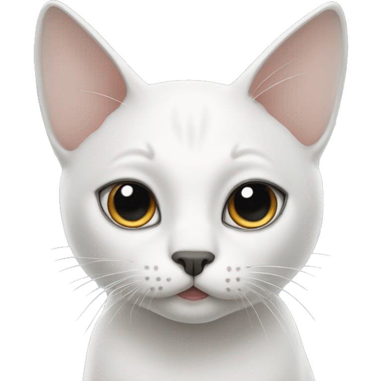 White cat, mole on forehead, gray ears. emoji