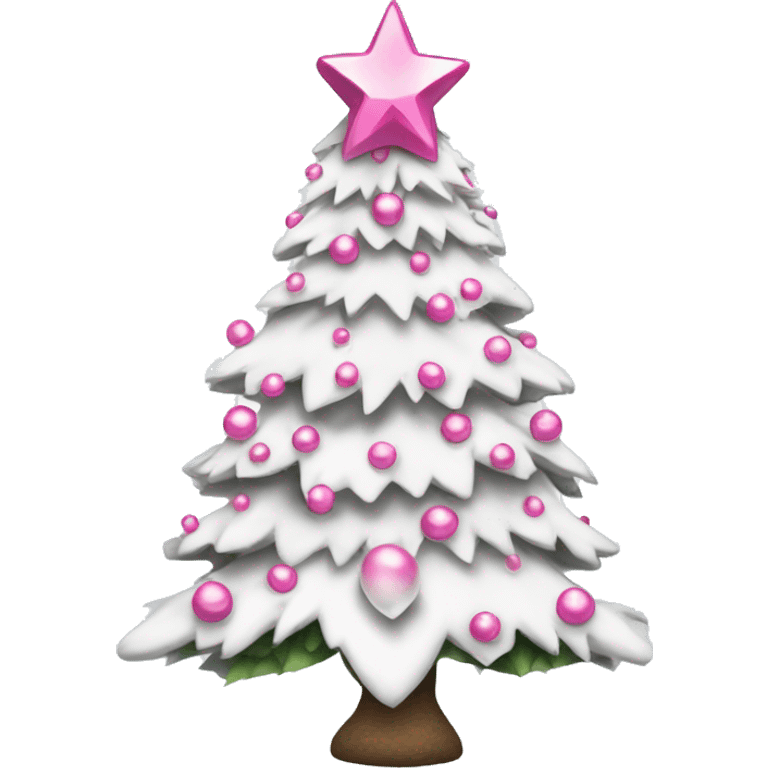 White christmas tree with pink bows as ornanmenta emoji