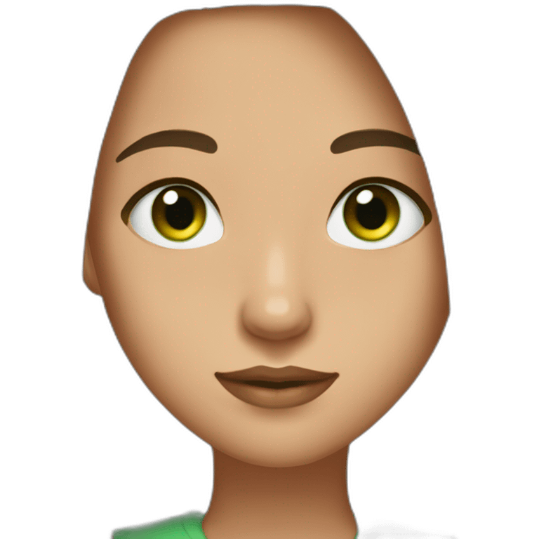 Cute girl with straight long brown hair (middlepart), green eyes, gold earrings and a green shirt. She ist looking fabulous btw emoji