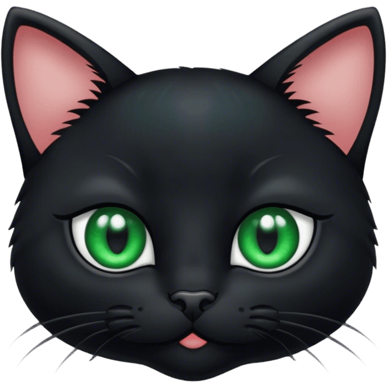 Black kitten face with big green eyes  emoji