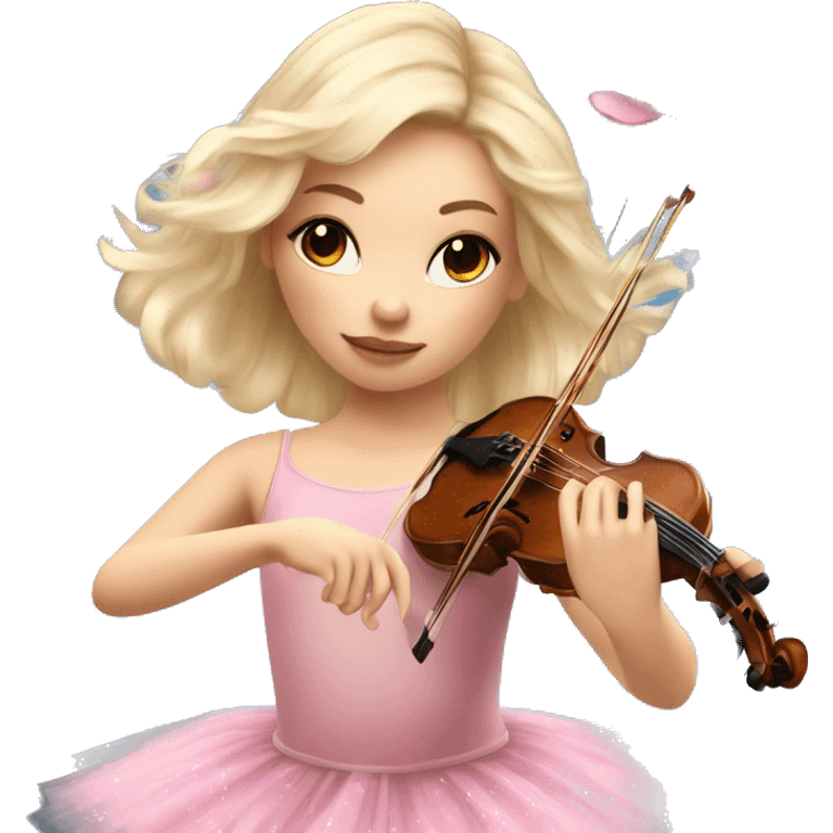 ballet blonde with skin girl with soft pastel tutu playing violin with peonies and sparkles realistic coquette emoji