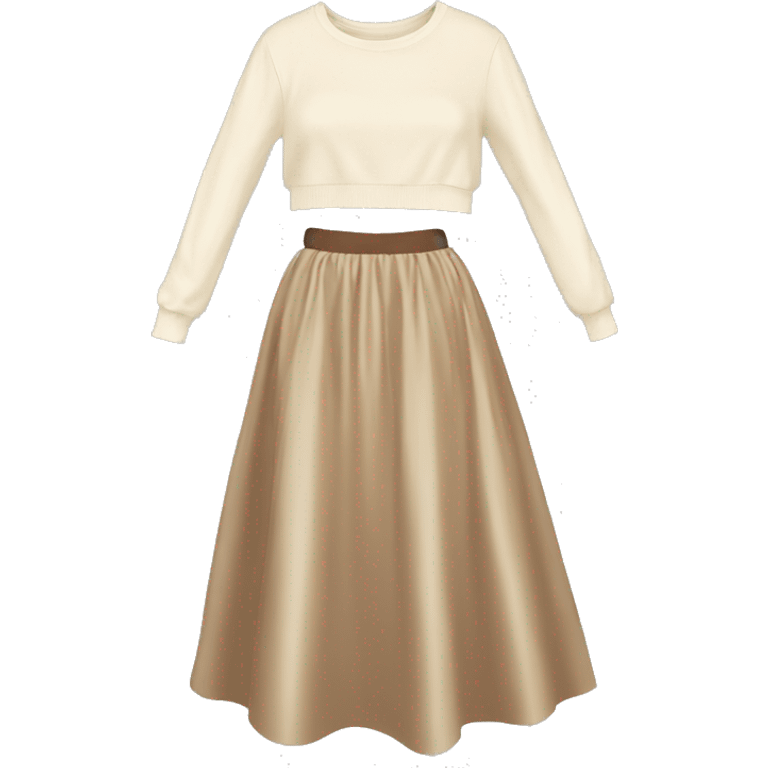 Beige Satin maxi skirt with cream sweater  emoji